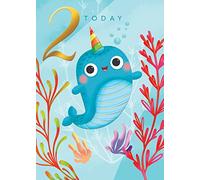 2 Today Happy Narwhal Gold Foiled 2nd Birthday Greeting Card Childrens Cards RBM002
