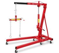 2 Ton Heavy Duty Engine Crane, Engine Hoist with Leveler Stabilizer, Red | Folding Hydraulic Engine Hoist with Telescopic Boom & 6 Swivel Casters, Includes Leveler Stabilizer for Garage & Workshop