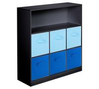 (2 Tone Blue, Black) Wood White Black 7 Cubed Storage Units 6 Drawers