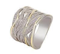 2 Tone Intertwined Crossover Statement Ring Fashion Chunky Band Rings for Women Black Gold Multi Cross Lines Full Cubic Zirconias CZ Wide Band Ring Full Finger Wedding Engagement Band Ring S