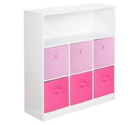 (2 Tone Pink, White (Out of Stock)) Wood White Black 7 Cubed Storage Units 6 Drawers