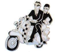 2 Tone Ska Couple on Black & White Chequer Scooter Iron/ Sew On Embroidered MOD Patch