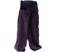 2 TONE Thai Fisherman Pants Yoga Trousers FREE SIZE Plus Size Cotton Drill Striped Blue and Purple