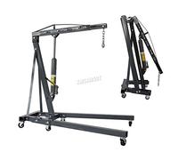 2 Tonne Hydraulic Folding Engine Crane Hoist 2000KG Floor Stand Lift Jack for Garage Car Workshop Lifting Tools Foldable Frame Caster Wheels, Grey