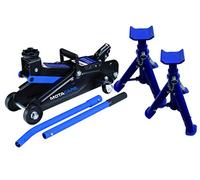 2 TONNE HYDRAULIC TROLLEY JACK & PAIR OF 2 TONNE FOLDING AXLE STANDS