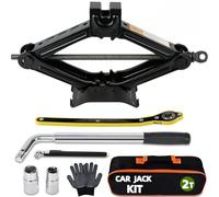 2 Tonne Scissor Jack Kit for Car SUV Universal Tyre Change Tool Set with Ratchet Wrench, Lug Nut Wrench (17/19/21/23mm), Gloves & Bag, Emergency Roadside Recovery Lifting Kit for Vehicle Van