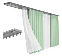 2-Track Ceiling Curtain Rail Set 2.1m/6.89ft Aluminum Grey Quiet Glide Function for Living Room & Bedroom Curtains Complete Installation Kit