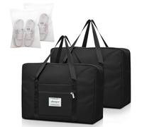 2 Travel Bag, Underseat Cabin Bag Large Capacity-52×38×19cm, Waterproof Carry on Bag with 2 Shoe Dust Bags, Foldable Lightweight Weekend Overnight Bag, Expandable Hospital Bag for Gym Sports Vacation
