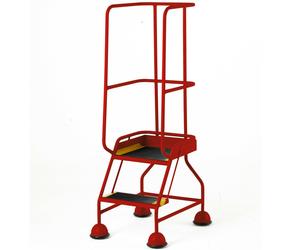 2 Tread Mobile Warehouse Steps & Guardrail RED 1.5m Portable Safety Stairs