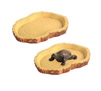 2 Turtle Feeding Bowls, 1 Turtle Ornament, Turtle Drinking Basin, Reptile Feeding Bowl, Feeding Table Made Of Imitation Bark, Turtle Feeding Accessories