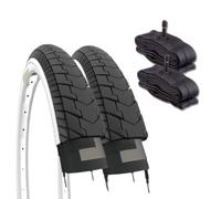 2 Tyres 24 x 1.75 cm (47-507) + 2 Schrader America Air Chambers for Road Tyres White Black Grace City Bike 24 Inch Holland