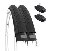 2 tyres 26 x 1 3/8 Black White wall + 2 air chambers American bicycle valve Holland (37-590) white black