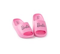 Barbie Girls Sliders | Pink Moulded Ridge Bottom Sandals For Kids & Teens | Fashion Doll Classic Logo Beachwear & Summer Pool Shoes | Slip-on Footwear Movie Merchandise Gift for Children