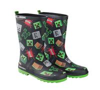 (2 UK, Black/Green) Minecraft Boys Icons Wellington Boots