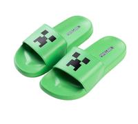 (2 UK, Black/Green Print) Minecraft Boys Creeper TNT EVA Sliders