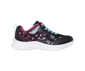(2 UK, Black/Pink/Teal) Skechers Girls Flower Low Cut Trainers