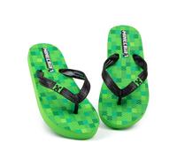 (2 UK Child) Minecraft Flip Flops (Unisex Kids Green)