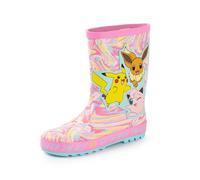 Pokemon Girls Wellington Boots | Kids Wellies with Pikachu, Eevee & Jigglypuff Character Print in Pink | Childrens Water Resistant Rubber Boots with Marble Effect | Classic Video Game Merchandise Gift