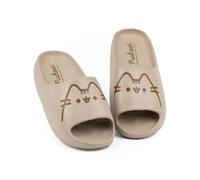 Pusheen Girls Sliders | Brown Moulded Ridge Bottom Sandals For Kids | Cartoon Tabby Cat Cute Beachwear & Summer Pool Shoes | Slip-on Footwear Merchandise Gift for Children
