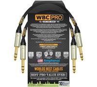 2 Units - 1.5 Foot - WBC-PRO-Quad Ultra-Silent Ultra-Flexible Balanced Star-Quad Cable with Amphenol QS3P-AU ¼ Inch (6.35mm) Gold Straight TRS Stereo Phone Plugs & Black Tweed Jacket