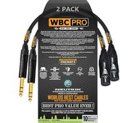 2 Units - 1 Foot - WBC-PRO-Quad Ultra-Silent Ultra-Flexible Balanced Star-Quad XLR to TRS Cable with Gold Neutrik NC3FXX-B Female XLR & NP3X-B Straight TRS Stereo Phone Plugs - Black Tweed Jacket