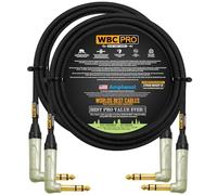2 Units - 15 Foot - WBC-PRO-Quad Ultra-Silent Ultra-Flexible Balanced Star-Quad Cable with Amphenol QS3R-AU ¼ Inch (6.35mm) Gold Right-Angled TRS Stereo Phone Plugs & Black Tweed Jacket