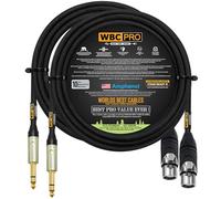 2 Units - 15 Foot - WBC-PRO-Quad Ultra-Silent Ultra-Flexible Balanced Star-Quad XLR to TRS Cable with Amphenol AXX3F Female XLR & QS3P-AU Straight TRS Stereo Phone Plugs - Black Tweed Jacket