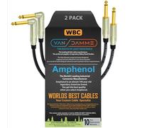 2 Units - 25 CM - Van Damme Pro Classic XKE Guitar & Bass Patch Cable - Ultra-Flexible, Multi-Shielded with Amphenol ACPM-RN-AU & ACPM-GN-AU M-Series Angled & Straight Gold TS Plugs