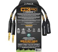 2 Units - 6 Inch - WBC-PRO-Quad Ultra-Silent Ultra-Flexible Balanced Star-Quad XLR to TRS Cable with Gold Neutrik NC3MXX-B Male XLR & NP3X-B Straight TRS Stereo Phone Plugs - Black Tweed Jacket