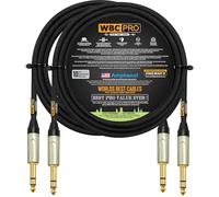 2 Units - 8 Foot - WBC-PRO-Quad Ultra-Silent Ultra-Flexible Balanced Star-Quad Cable with Amphenol QS3P-AU ¼ Inch (6.35mm) Gold Straight TRS Stereo Phone Plugs & Black Tweed Jacket