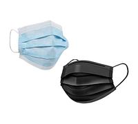 2 UR DOOR 200 Pack Protective Disposable Face Masks 3-Ply Facial Cover with Elastic Ear Loops, Comfortable Universal 3D Design for Regular Use, Home, Office (100 Blue and 100 Black)