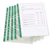 2 ur Door - Pack of 100 A4 Punched Pockets (55-60 Micron) with Green Reinforced Strip | Durable Plastic Document Sleeves for Office, School, and Home