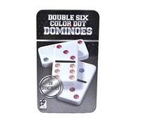 2 UR DOOR Double 6 Dominoes Set - Dot Design Black, 28 Dominoes, Metal Tin Storage, Portable and Lightweight - Classic Game for Family and Friends - 4.75 x 2.4 cm
