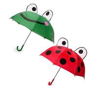 2 UR DOOR Kids Striped Dome Umbrella - Lightweight, Auto-Open, Windproof & Waterproof Parasol for Boys & Girls - Durable, Stylish, Easy to Carry & Perfect for School, Travel & Outdoor - Frog & Ladybug