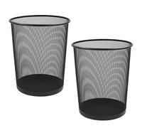 2 UR DOOR Metal Mesh Waste Basket Round Trash Bin For Kitchen, Bathroom, Bedroom - 27x23.5x23.5cm - Small Office Bin, Teenagers Room and Dorm Accessories, Lightweight Rubbish Can (Black 2)