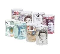 2 UR DOOR Sterling Money Box Tin - Pack of 4 Assorted Colours - Piggy Bank, Coin Tin, Cash Tin - Tinplate Savings Tin to Save Birthday Money, Holiday and Christmas Fund - (15x10x10cm)