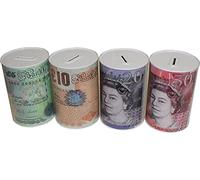 2 ur door Sterling Money Box Tin - Piggy Bank, Coin, Cash Tin and Savings Tin to Save Birthday Money, Holiday and Christmas Fund - Multi-Colour - One Random Supplied