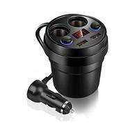 2 USB DC/5V 3.1A Cup Power Socket AdapterMobile Phone Chargers With Voltage LED Display lighter(Black)