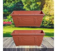 Set Of 2 Venetian Window Box Trough Planter Small 40cm Plastic Flower Plant Pot Terracotta Colour