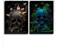 2 Vintage Flowers Wall Art Abstract Floral Skeletons Skulls Lover Poster Canvas Painting Living Room Home Room Decor Posters 40x50cmx2 No Frame