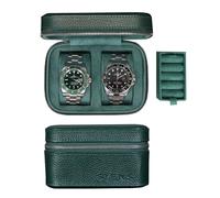 2 Watch Travel box Real Top-grain Leather Two Watch Roll Case for Man and Women Watch Packing Box Storage Organizer with Suede to Protection Zipper Fit All Watches Up to 60mm (2W-Z-GR)