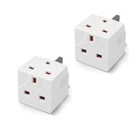 2 Way 3 Pin Plug Adapters 13A Fused Multi Wall Power Splitter UK Double Socket Extensions 250V Cube Electric Power Extender For Smart Phone Refrigerator Computer Laptop & LED (2pcs)