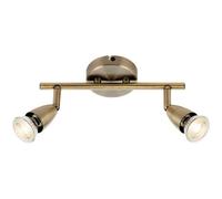2 Way Adjustable Ceiling Spotlight Bar - 2 X 35W Gu10 - Antique Brass Plate