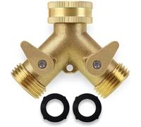 2-Way Brass Hose Splitter with Shutoff Valves, 3/4 GHT Garden Tap Connector | Two independent shutoff valves let you control each water outlet separately for effortless garden watering.