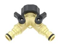 2 Way Brass Tap Connector - Dual Outlet Garden Hose Splitter with Individual On/Off Valves, Heavy Duty 3/4” Tap Adaptor for Outdoor Garden & Kitchen Use