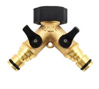 2 Way Brass Tap Garden Hose Splitter, Double Tap Adaptor Irrigation Hose Connectors Manifold-Turn with Individual On/Off Valves for Outdoor Home Kitchen