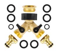 2 Way Brass Tap,Garden Hose Splitter, Y Valve, Two Way Tap Manifold Garden with 2 Individual 3/4” Brass Water tap Connection, Pipe Splitter Connector for Home Garden Outdoor