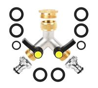 2 Way Brass Tap,Garden Hose Splitter, Y Valve, Two Way Tap Manifold with 2 Individual 3/4” Brass Water tap Connection, Pipe Splitter Connector for Home Garden Outdoor (Extended Handle)