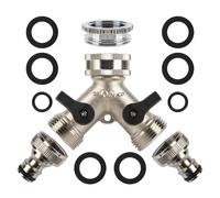 2 Way Brass Tap,Garden Hose Splitter, Y Valve, Two Way Tap Manifold with 2 Individual 3/4” Brass Water tap Connection, Pipe Splitter Connector for Home Garden Outdoor (Silver)