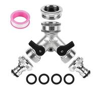 2 Way Brass Y Valve Tap Garden Hose Splitter Two Way Tap Manifold with 2 Individual 3/4inch Brass Water Tap and 3/4inch to 1/2inch Connection for Home Garden Outdoor (Silvery)